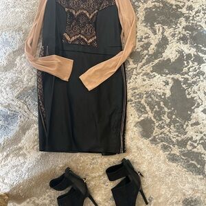 Elegant Black and Tan Lace Dress